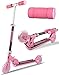 Produktbild Kinderscooter Kinderroller mit LED Leuchträdern Rollen Faltbar Roller und 3 Stufen Einstellbare Höhenverstellbarer ab 3 Jahre (Rosa)
