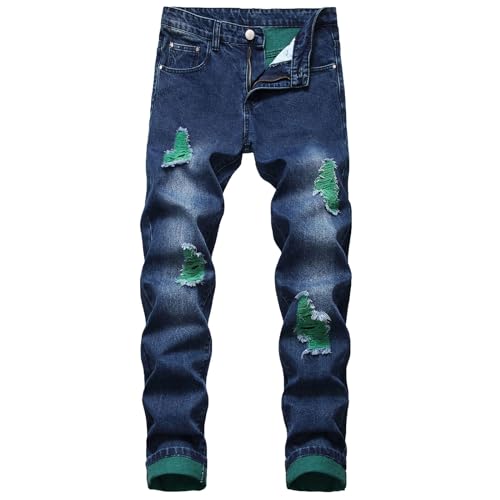 Ripped Jeans for Men Distressed Destroyed Straight Leg Slim Fit Skinny Casual Fashion Work Outdoor Denim Pants
