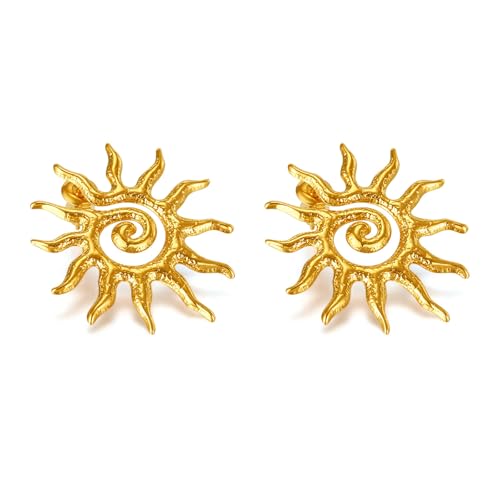 Gold Sun Stud Earrings for Women Radiant Sunburst Spiral Design, Lightweight Boho Chic Jewelry