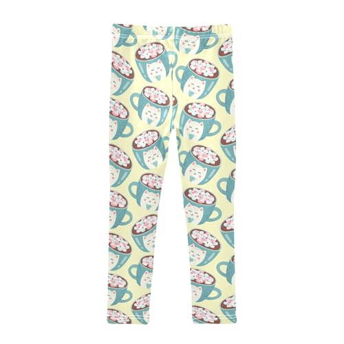 Cat Cup of Cocoa MarshmallowsGirls Leggings,Workout Leggings for Girls Toddler Athletic Leggings Size for 3-10T2