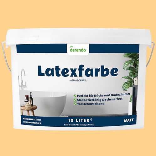 derendo Latexfarbe gelb honiggelb matt abwaschbar 10 Liter für Innen Küche Badezimmer streichen gelbe Wandfarbe hohe Deckkraft 10l