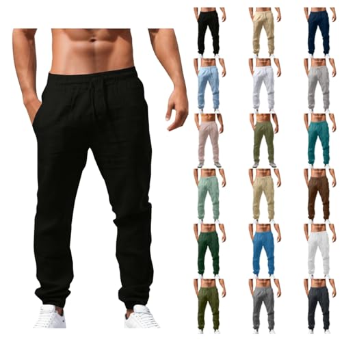 Linen Pants Men Casual Lightweight Loose Fit Elastic Waist Pant Casual Yoga Beach Trousers Summer Vacation Outfits