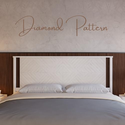 Image of Bme Ethan Diamond King Size Headboard ONLY, Rustic and Scandinavian Style, Solid Acacia Wood, Easy Assembly, King Size Headboard Option Available, Classic Design for Bedrooms, Rustic White