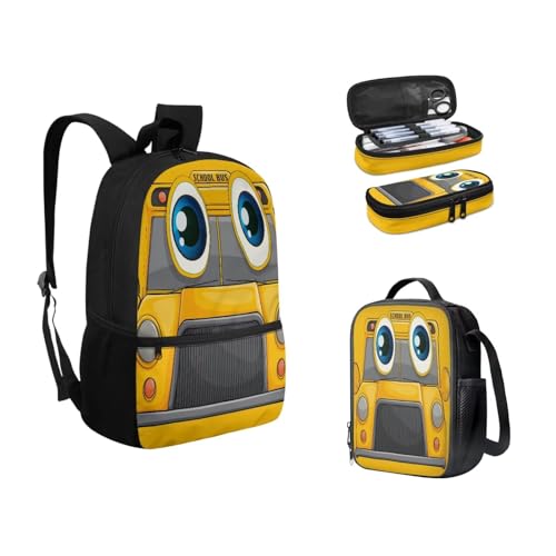 Cartoon School Bus Print Kids Backpack Set with Lunch Box Pencil Case for Boys Girls Elementary Primary Schoolbag Set of 3 Satchel Rucksack Casual Shoulder Bag Daypack2
