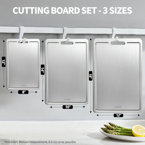 Image of 3-Piece Titanium Cutting Board Set with Juice Groove for Kitchen