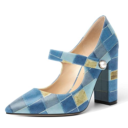 NUMALEO Womens Party Wedding Pointed Toe Patent Casual Block High Heel Pumps Dress Shoes 4 Inch