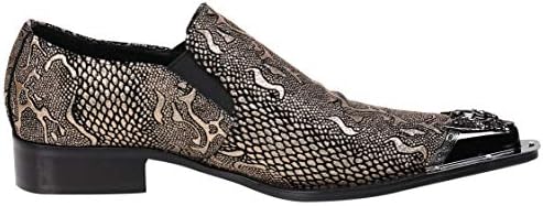 Santimon Mens Loafers Pointed Toe Sparkling Leather Fashion Casual Metal Tip Western Dress Shoes Gold 11.5 | Image 2