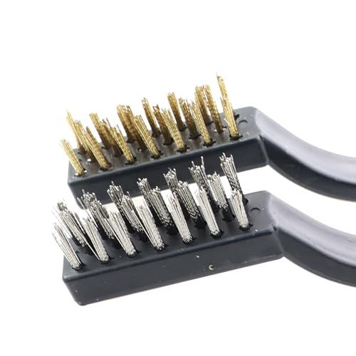 Image of 6PCS 6.7 Inch Crank Mini Wire Brush Stainless Steel and Brass Brushes Scratching Brush Cleaning Brush for Cleaning Unfinished Metal Part and Paint Stains