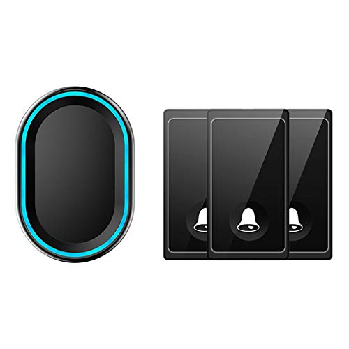 WOTZOV Timbre inalámbrico Resistente al Agua, 3 transmisores y 1 Receptor, Alcance de 200 m, 58 melodías para Elegir, 4 Niveles de Volumen, Timbre inalámbrico para Puerta con en,Negro
