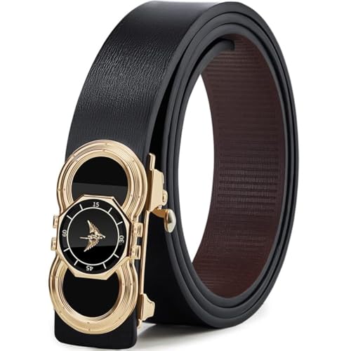 VANNANBA Genuine Leather Belts for men, Fashion Dress Designer Slide Belt for men Automatic Buckle，with Gift Box