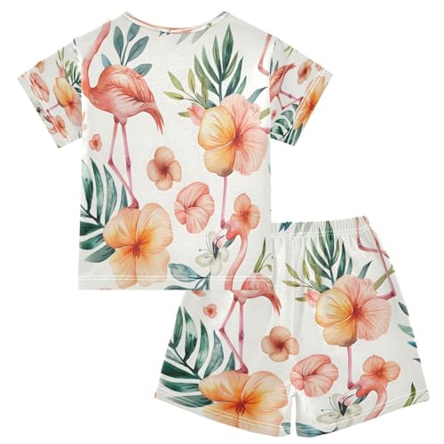 senya Short Sleeve Pajamas Sets Summer Cotton Sleepwear Colorful Watercolor Flamingos2
