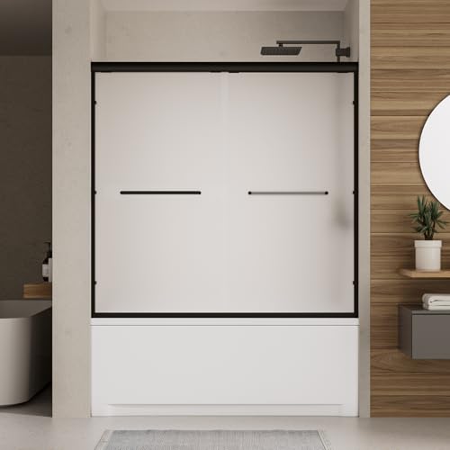 Image of Royal Guard Double Sliding Shower Door 56-60 inch W x 58 inch H,Frosted&Matte Black