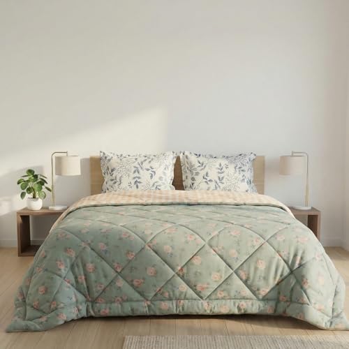 Image of Mafatlal Tulip Premium 120 GSM Quilted Comforter for Double Bed |Reversible, AC Blanket & Skin Friendly | 90 x 100 Inch | Pistachio Green 1