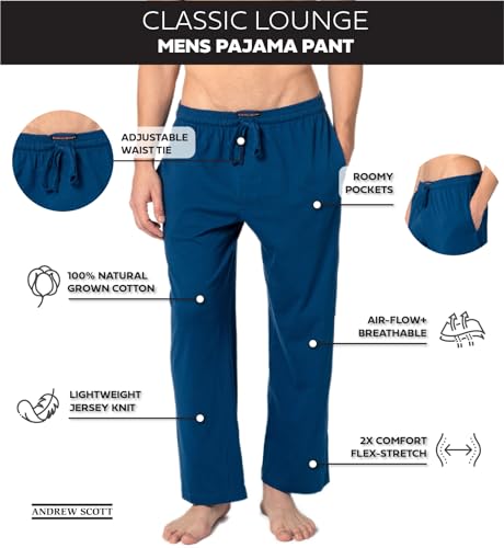 Image of Andrew Scott Men's Cotton Lounge Pants | Sleep Pajama Bottoms| Multi Packs | Drawstring & Pockets