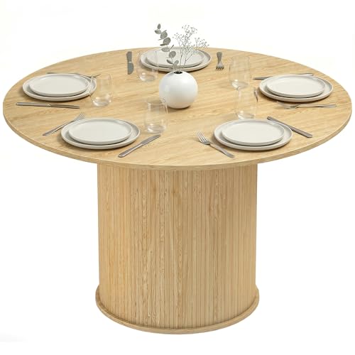 HOMCOM Table à Manger Ronde pour 4-6 Personnes, Ø 120 x 75 cm, Table de Cuisine Moderne avec Large Plateau et Base cylindrique cannelée, pour Salon, Salle...