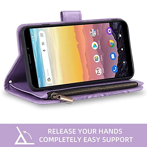 Asuwish Phone Case For Cricket Vision 3/Debut/At&T Calypso 1 2 Wallet Cover With Tempered Glass Screen Protector And Flower Flip Credit Card Holder Slot Cell Wireless 4G Lte U318Aa U319Aa Women Purple #TOP2
