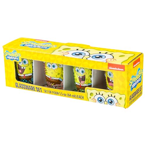 Image of Silver Buffalo SpongeBob SquarePants Poses 4 Pack Mini Glass Set, 1.5 Ounces