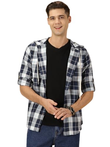 Image of Thomas Scott Men's | Checks | Full Sleeve | Regular Fit | 100% Cotton | Hooded | Casual Shirt