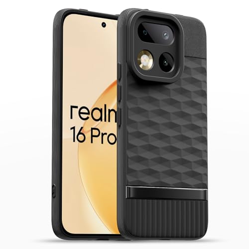 Image of Pikkme Back Cover for Realme 16 Pro 5G Camera Protection 3D Hexa Cube Design Silicone Protective Bumper Case (Black)