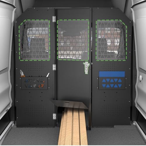 StarONE Cargo Van Partition,Van Safety Partition Bulkhead Fit for Ford Transit 150 250 350 High-Roof,with Door Lock and Acrylic Panel,Black