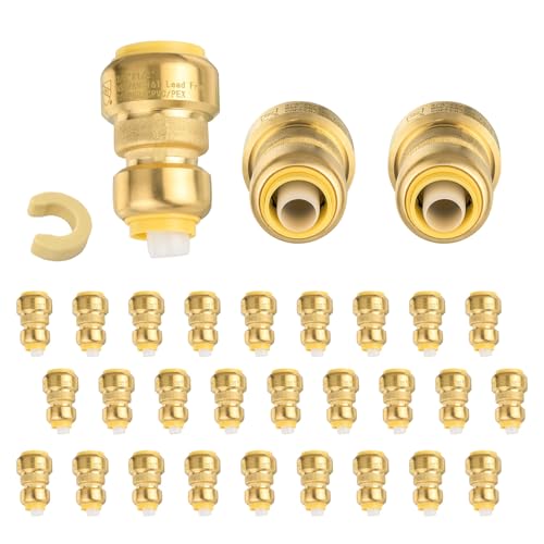 (Pack of 30) Niikappu 3/4" x 1/2" Reducing Brass Fittings, Push-to-Connect