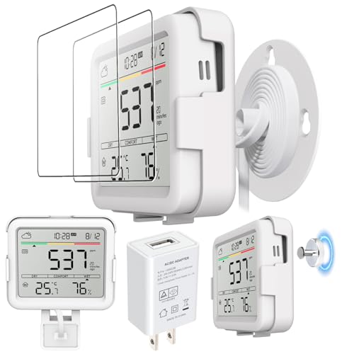 【強化フィルム2枚＋＋磁吸ネジ付き】For SwitchBot CO2センサー壁コンセントマウント CO2センサー 二酸化炭素濃度計 温湿度計 壁掛けブラケット 多機能設計 壁掛けホルダー 分離型 簡単に取り付け 省スペース ミニマリズム 家庭用 壁面収納 インテリア 収納 軽量 アダプターが ねじ 釘 両面テープの商品画像（Amazon）