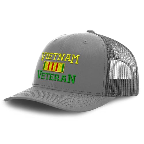 Trucker Hat Baseball Cap Vietnam Veteran B Embroidery Cotton Dad Hats for Men & Women Snapback Grey