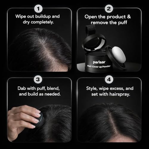 Image of PARISAR Hair Cover Up Powder Black 4g (Pack of 3) | Hair Root Touch Up | Natural Hairline Powder | Bald Spot Cover for Women & Men | Matte Finish