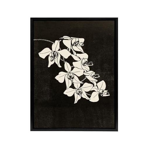 Artery8 Black and White Orchid Flower By Samuel J De Mesquita 24X32 Framed Canvas Wall Art Print : Monochrome orchid drawing conveying modern minimalism suited to sleek interior décor
