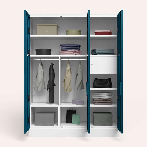 Image of Interio by Godrej Slimline XL 3 Door Steel Almirah (Matte Alpine White and Semigloss Turkish Tile) + 1 Year Warranty, Locker, 8 Shelves