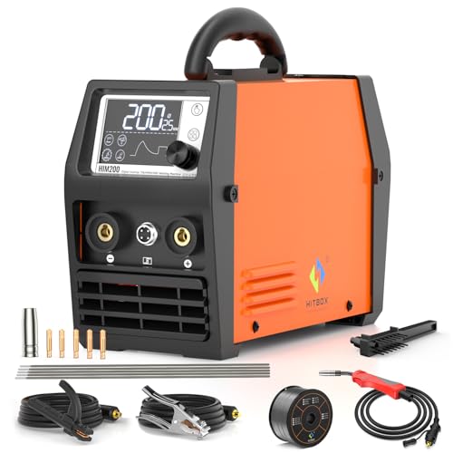 Image of HITBOX 140A MIG Welder 110V /220V, Flux Core Welder /Stick ARC /Lift Tig /Spool Gun 4 in 1 Gasless Mig Welding Machine with LCD Display Synergy Dual Voltage IGBT Inverter Welder (HIM200)