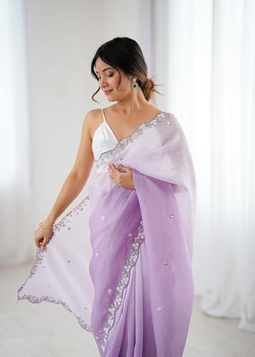 Image of Women's Chiffon Embellished Saree With Unstitched Blouse Piece