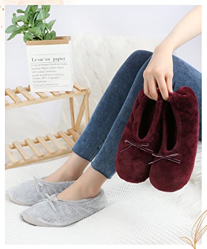 Image of Panda Bros 2 Pairs Women's Ballerina House Slippers, Anti-Skid Comfy Warm Ballet Style Slippers