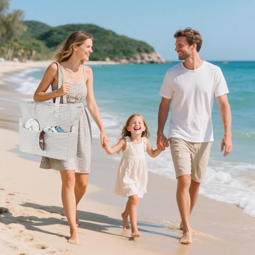 Image of LEDAOU Beach Bag Waterproof Sandproof Women Beach Tote Pool Bag with Zipper for Swim Gym Grocery Travel with Wet Pocket | Sandproof