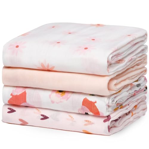 Image of Momcozy Muslin Swaddle Blankets, 4 Pack Soft and Breathable Skin-Friendly Large 47 X 47 Inches Neutral Matching Baby Swaddling Receiving Blankets for Newborn Girls and Boys