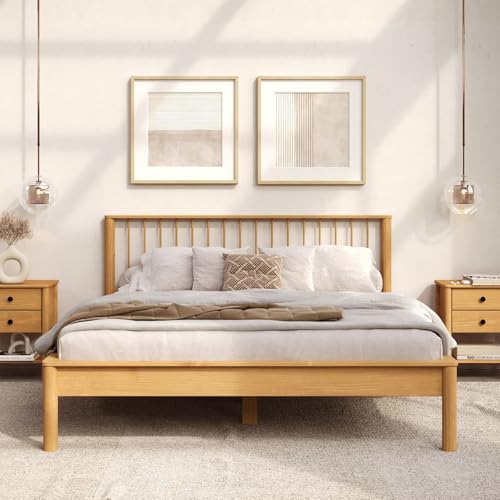 IDIMEX Lit 140 x 190 avec sommier APOANA en Bois Massif Coloris chêne, Cadre Robuste avec tête de lit à barreaux, lit Adulte Double pour Chambre Confortable...