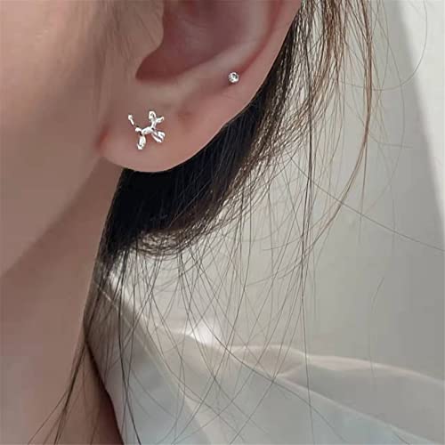 Onlyjump Balloon Dog Stud Earrings For Women Girls Cute 925 Sterling Silver Gold Plated Lovely Animal Pet Tragus Helix Cartilage Earring Conch Daith Piercing Studs Post Barbell Bar Fashion Jewelry Gifts Hypoallergenic (Silver) #TOP2