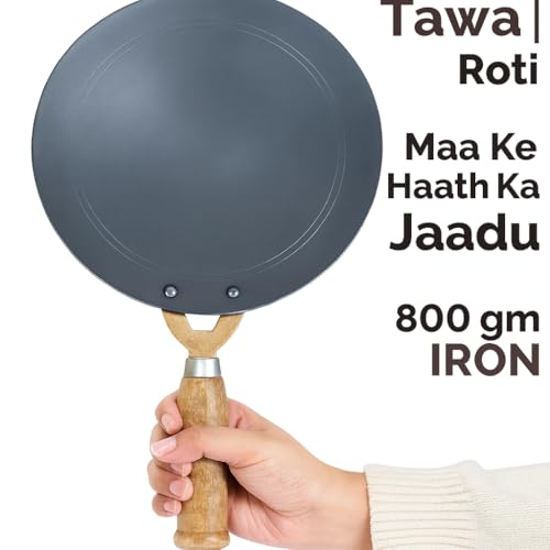 Image of NOVA Kart Pure Iron Roti Tawa 800g | Heavy Concave Chapati Tawa with Wooden Handle | Gas Stove Compatible Tava for Paratha & Phulka