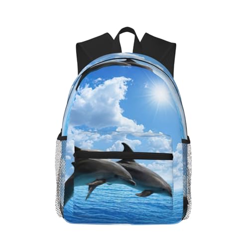 Sac à dos voyage noir ordinateur portable avec imprimé dauphins classique