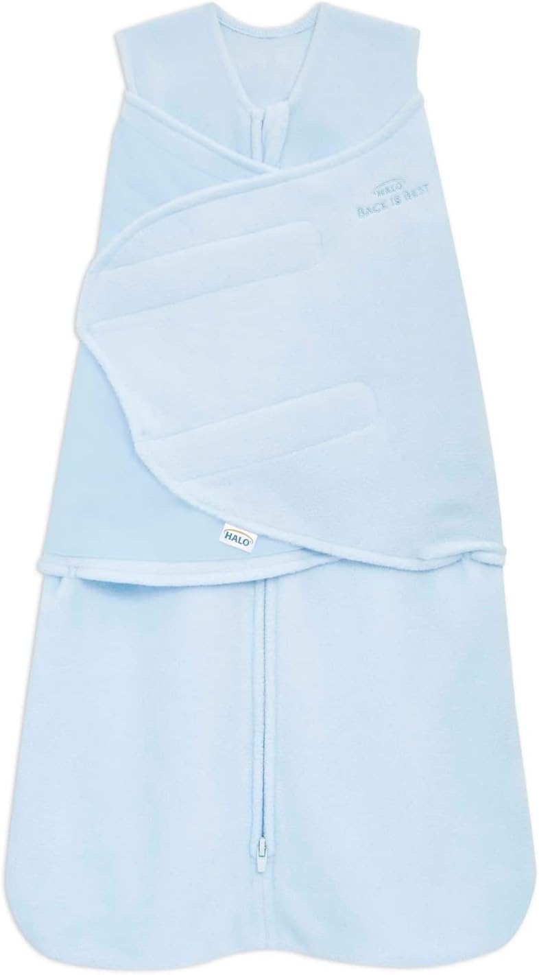 HALO Micro-Fleece Sleepsack Swaddle, 3-Way Adjustable Swaddle Blanket, TOG 3.0, Baby Blue, Preemie