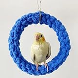 Bird Swing, Cage Hanging Toys Cotton Rope Swing Bite Resistance Perches Toy Parrot Toy Boredom Breaker for Budgie, Cockatiels, Conures, Finches, Small Parakeets (Dark Blue)