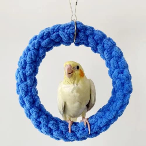 Bird Swing, Cage Hanging Toys Cotton Rope Swing Bite Resistance Perches Toy Parrot Toy Boredom Breaker for Budgie, Cockatiels, Conures, Finches, Small Parakeets (Dark Blue)