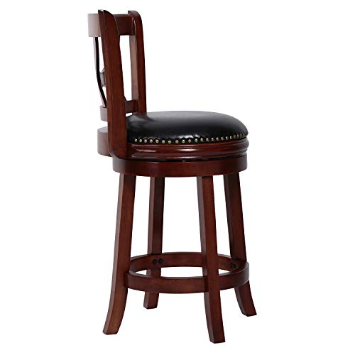 Amoyland Menis Counter Stool with Back, 24-Inch Height Upholstered-Nailhead Seat Swivel Barstool, Perfect for Pub and Kitchen Island Bar Stools - Cherry/Black (Cherry)