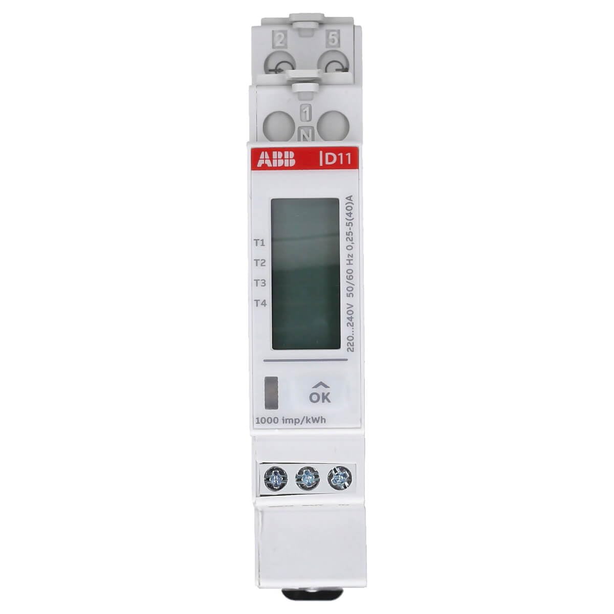 ABB D11 15-M 40 - Contador de corriente alterna (40 A, MID 1DO+1DI) | Contador monofásico para carril DIN, interfaz Modbus, 230 V, medidor de consumo de energía 2CMA241645R1000