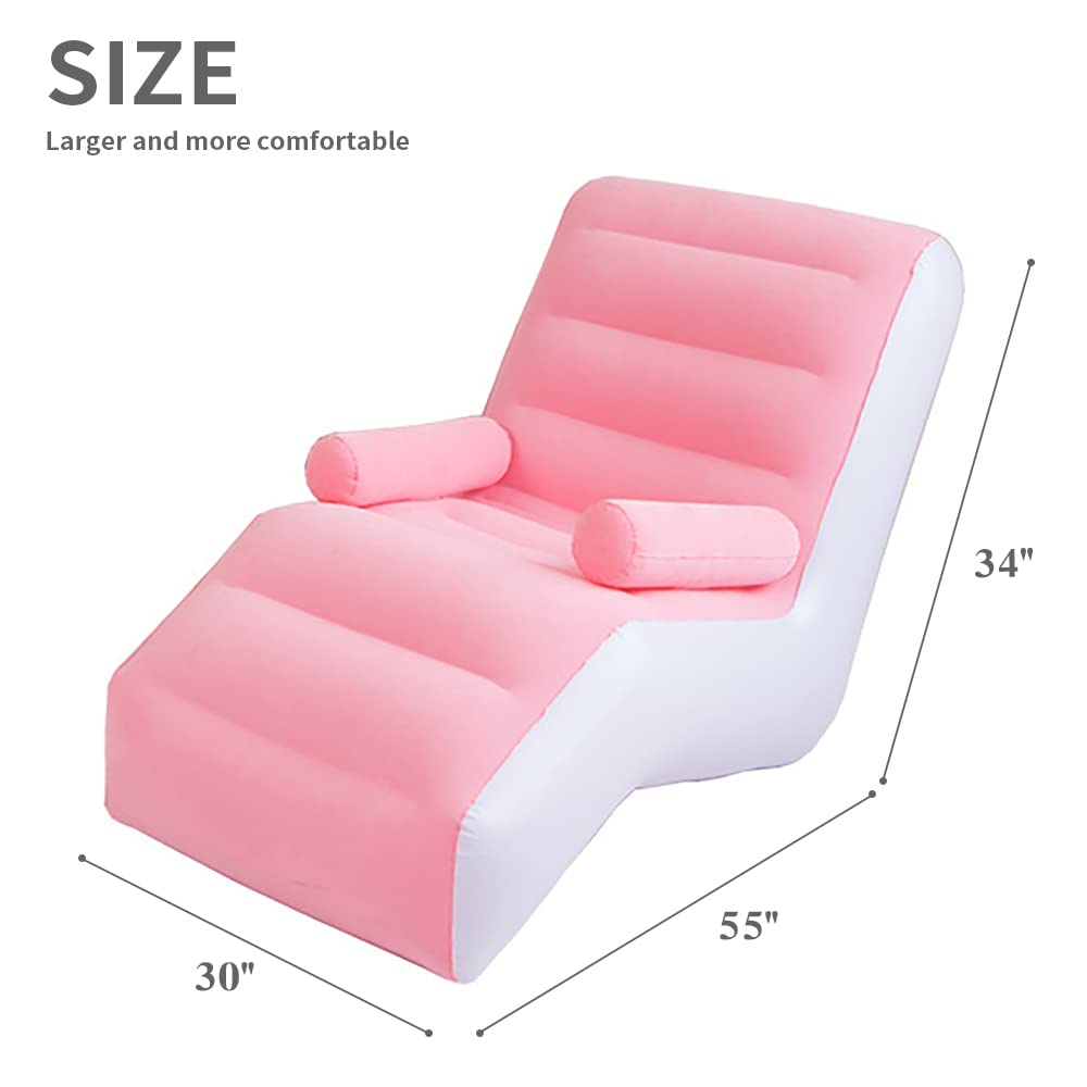 Silla inflable para sala de estar para interiores, con pasamanos, silla plegable inflable con bomba de aire, viajes al aire libre, camping, picnic, playa, tumbonas (rosa) 2