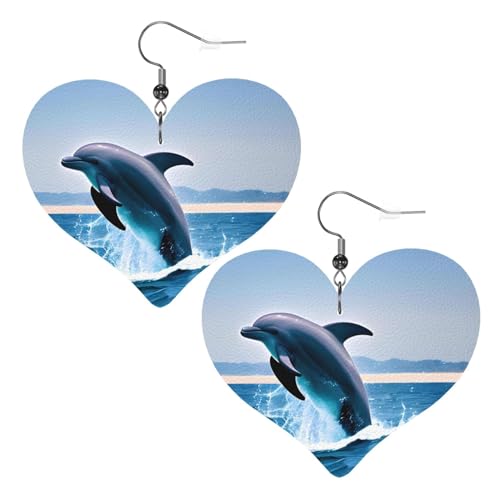 HYTTER Boucles d'oreilles pendantes tendance en forme de dauphins sautant en forme de dauphins - Élégantes et belles - Légères pour femmes et filles, taille unique, Cuir