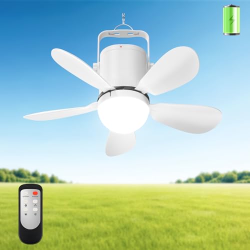 Micosong 17” Portable Ceiling Fan Light, Battery Operated Ceiling Fan with Remote Control &...