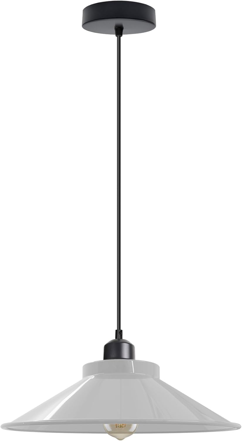 LEDSone Industrial White Pendant Lamp with Light Metal 32cm Shades E27 Adjustable Hanging Light Fixture for Bedroom Living Room