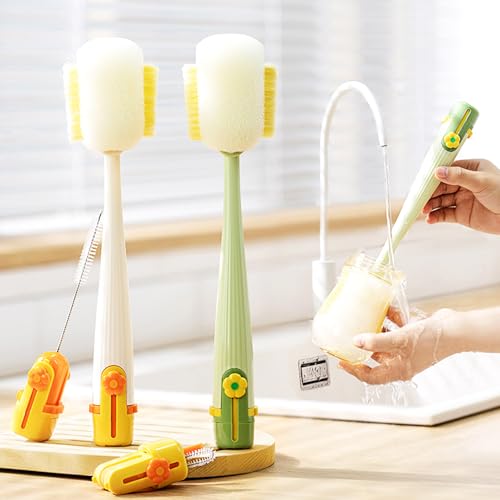 Image of 5 in 1 Long Handle Cup Cleaning Brush,Multifunctional Cup Lid Gap Cleaning Brush Set,Special Brush for Detachable Water Bottle,1 Piece,White.