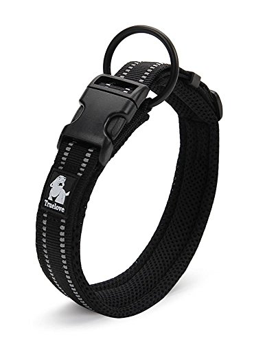 Kismaple Collier de chien réfléchissant confortable 3M ajustable Collier de chien à maille respirante Pour les petits chiens de moyenne taille entraînant la marche à l'extérieur (S (35-40cm), noir)